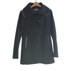 Mackage Black Pea Coat for Women Wool Cashmere Leather, size M